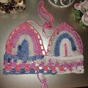 Handmade Crochet Halter Top - Pink, Blue, Gray